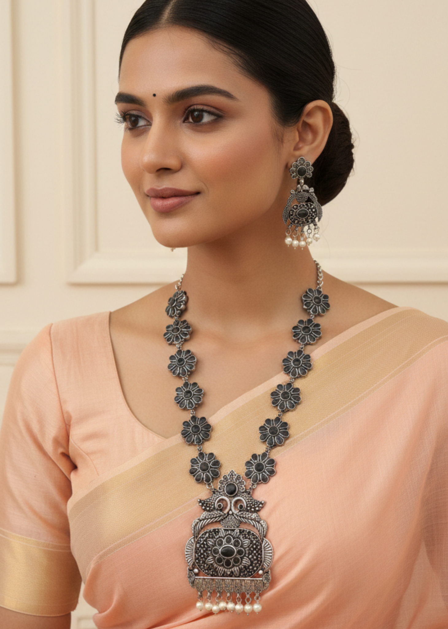 Flower Design Oxidized Necklace Set