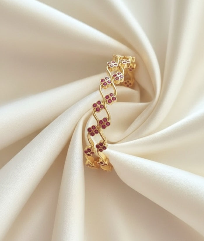 Ruby Floral Vein Bangle - Gold Plated
