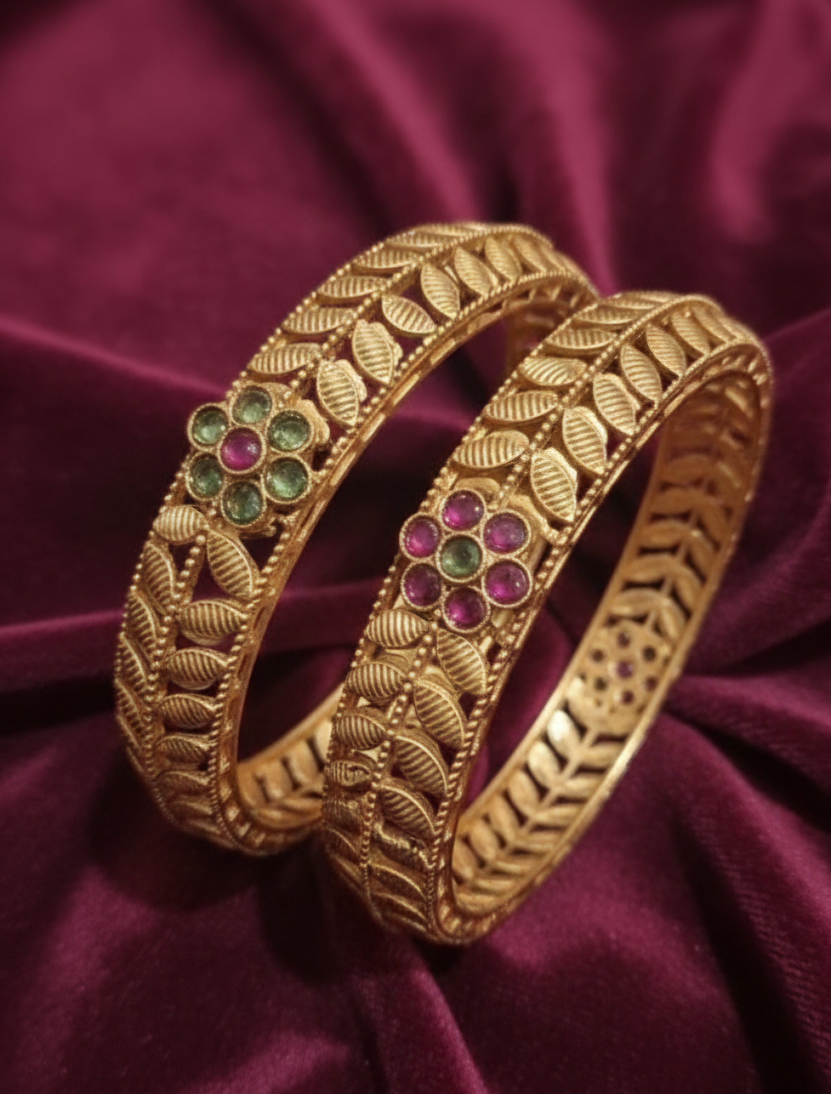 Antique Gold Floral Bangles
