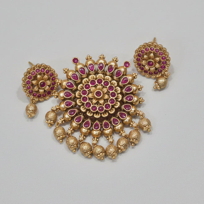 Royal Pink Floral Statement Pendant Set