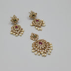 Elegant Pearl & Ruby Drop Pendant Set