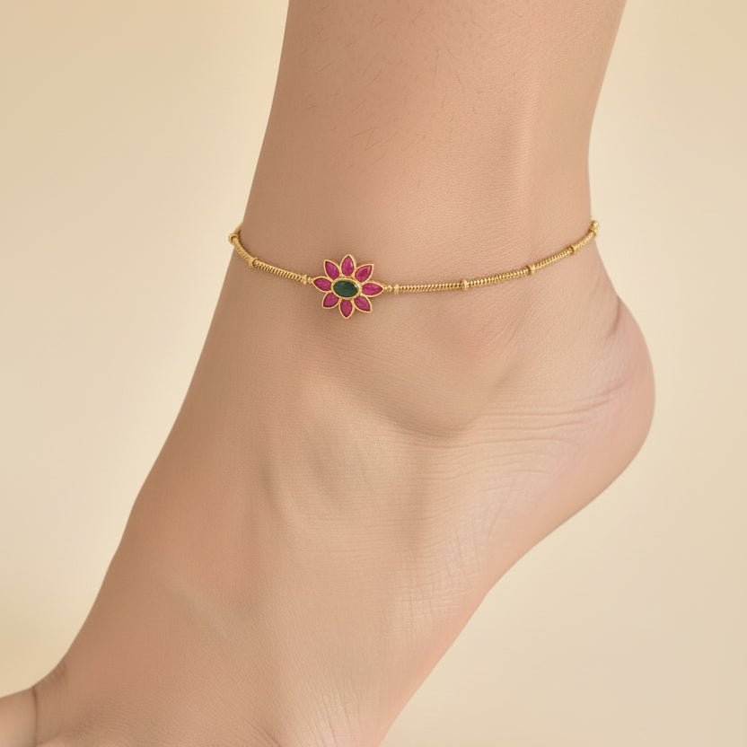 Pink Floral Medallion Anklet