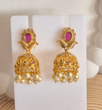 Ruby Pearl Lotus Jhumkas