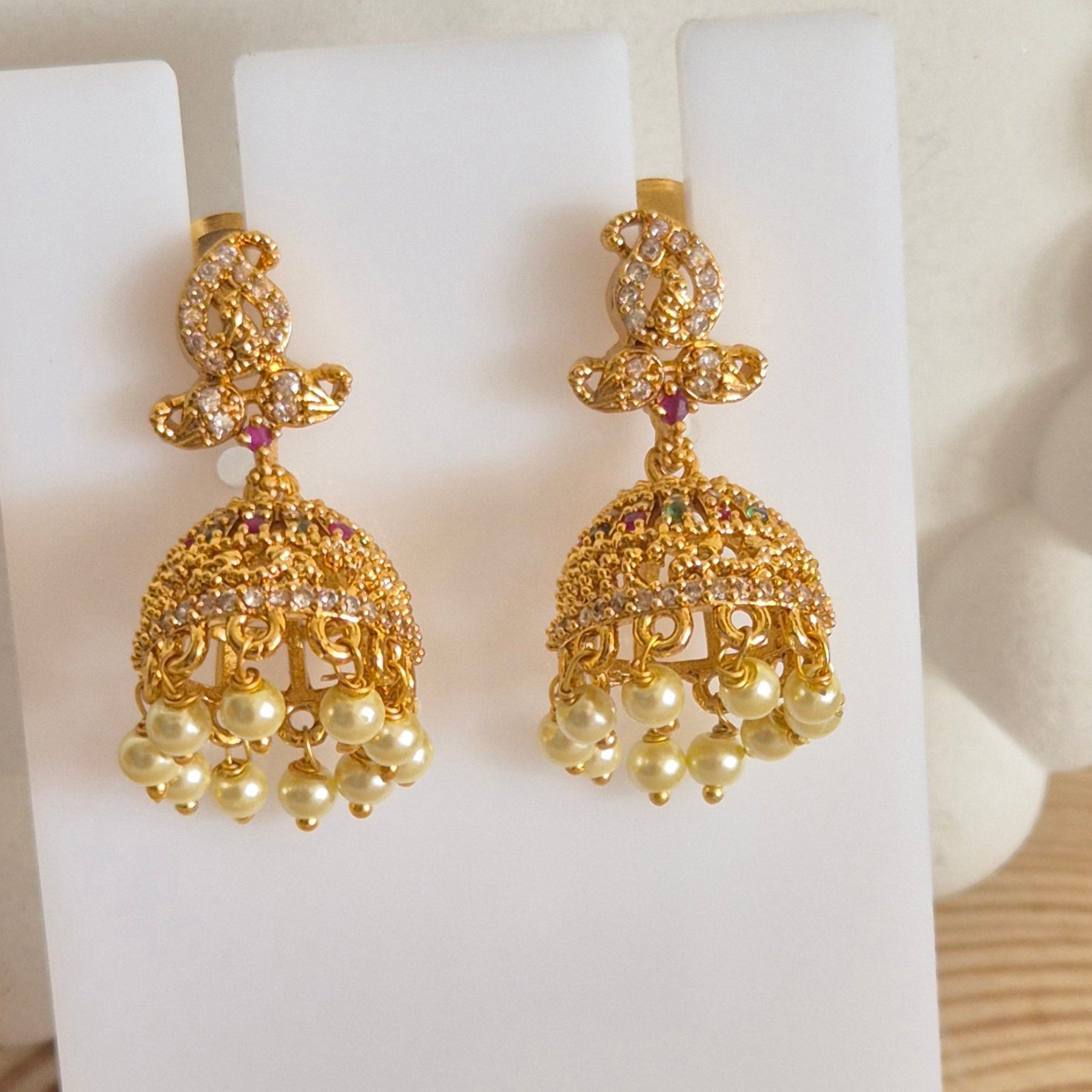 Floral Pearl Jhumkas