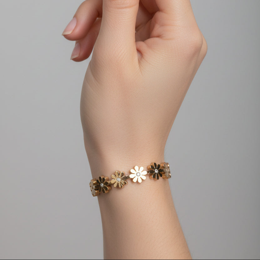 Floral Crystal Link Bracelet