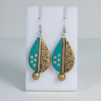 Teal & Gold Artistic Drop Earrings