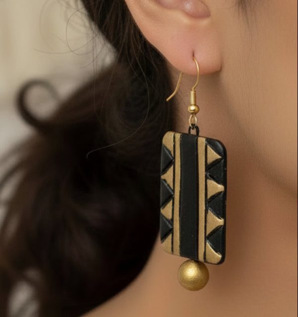 Geometric Black & Gold Earrings