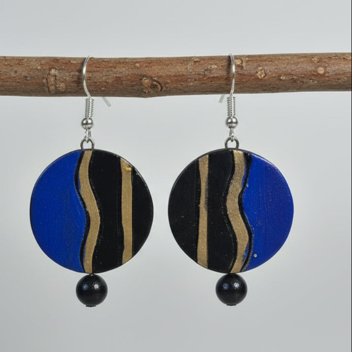 Blue Wave Round Earrings