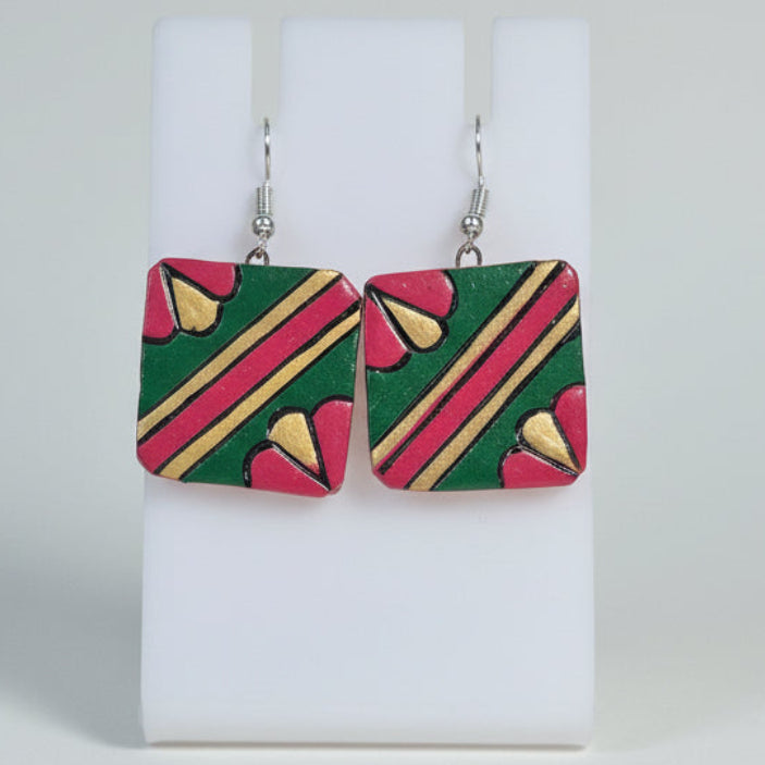 Handpainted Square Pattern Earrings