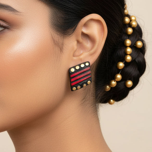 Black and  Red Stud Earrings