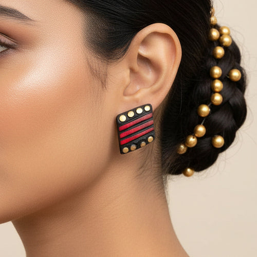 Black and  Red Stud Earrings