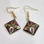 Handcrafted Tribal Square Earrings (Red)