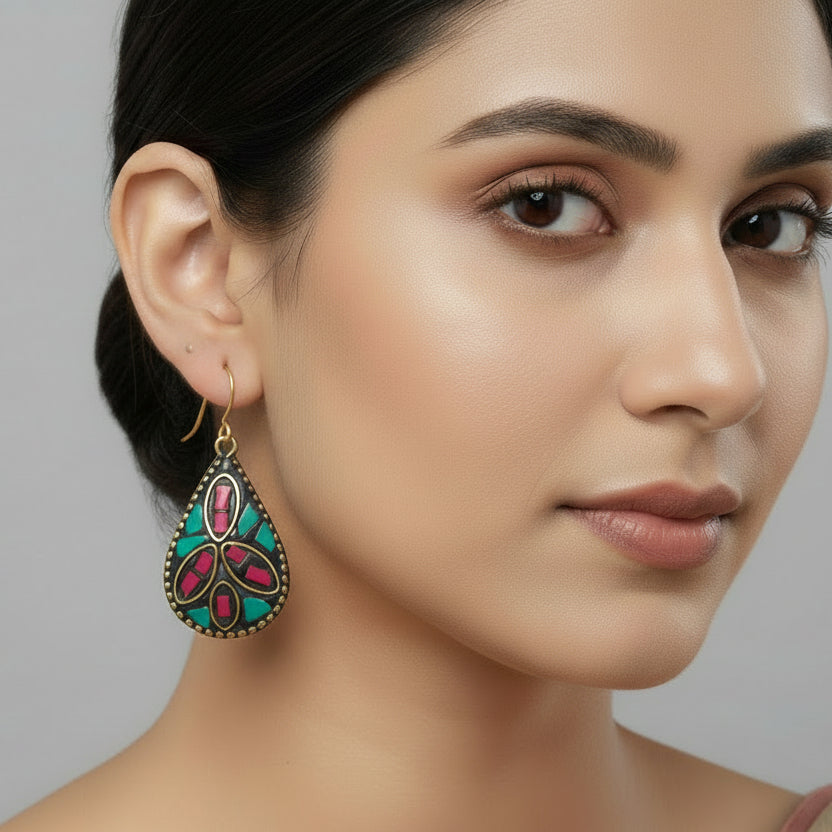 Boho Teardrop Mosaic Earrings