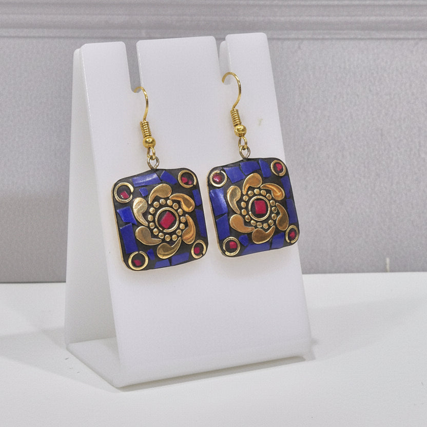 Royal Blue Floral Mosaic Earrings