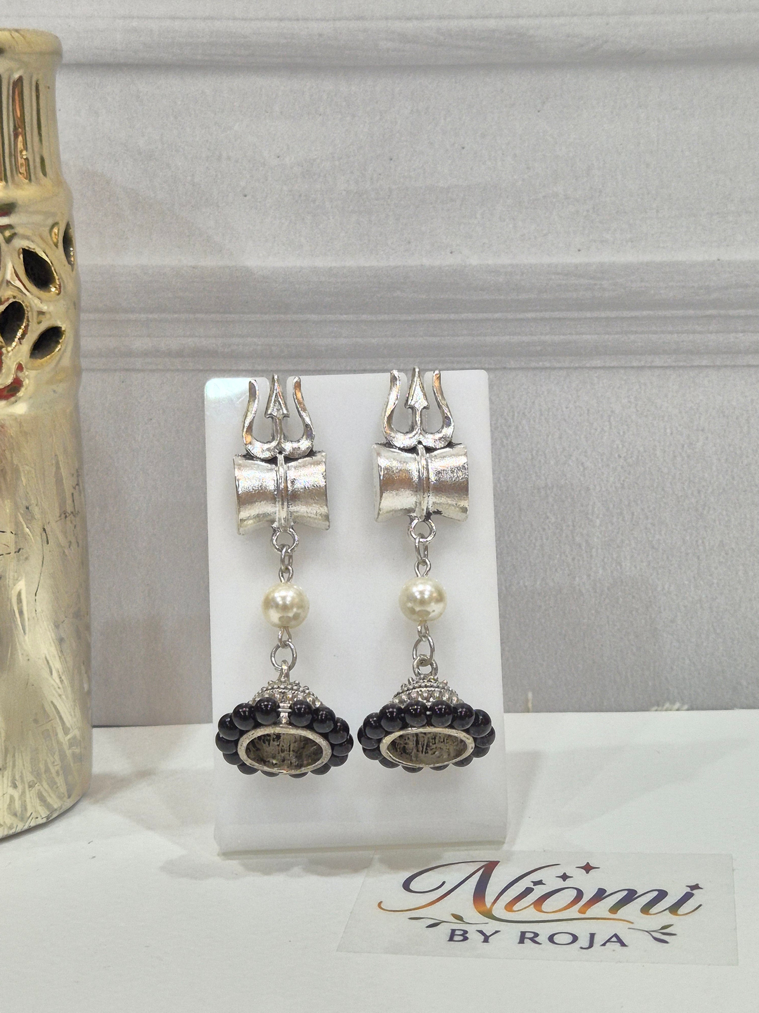 Trishul Pearl Drop Jhumka (Silver)