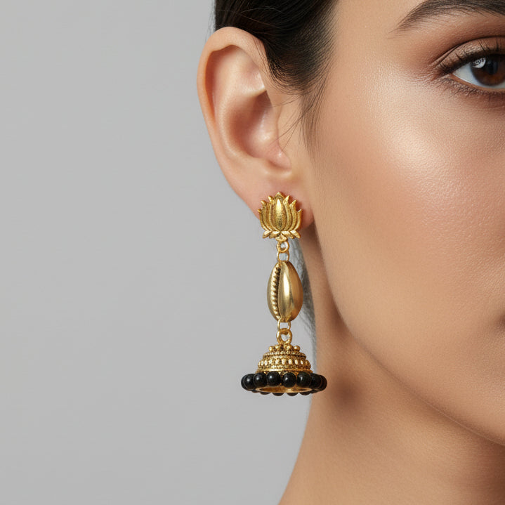 Lotus Black Bead Jhumka