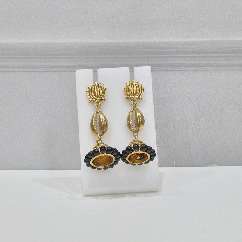 Lotus Black Bead Jhumka