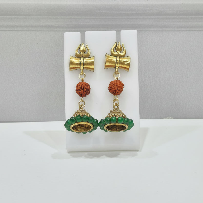 Trishul Rudraksha Green Jhumka