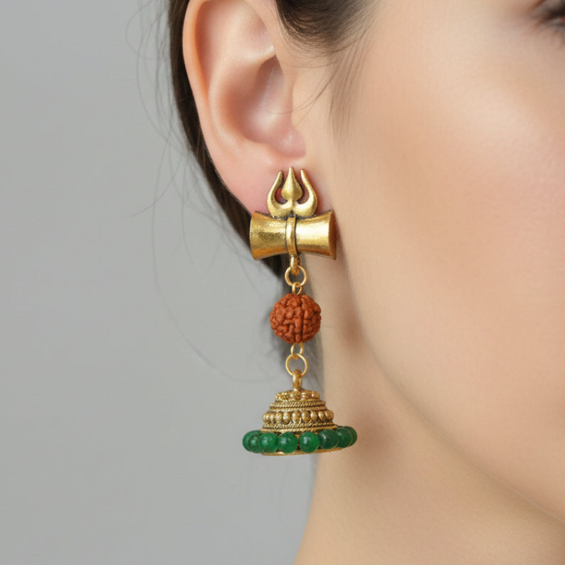 Trishul Rudraksha Green Jhumka
