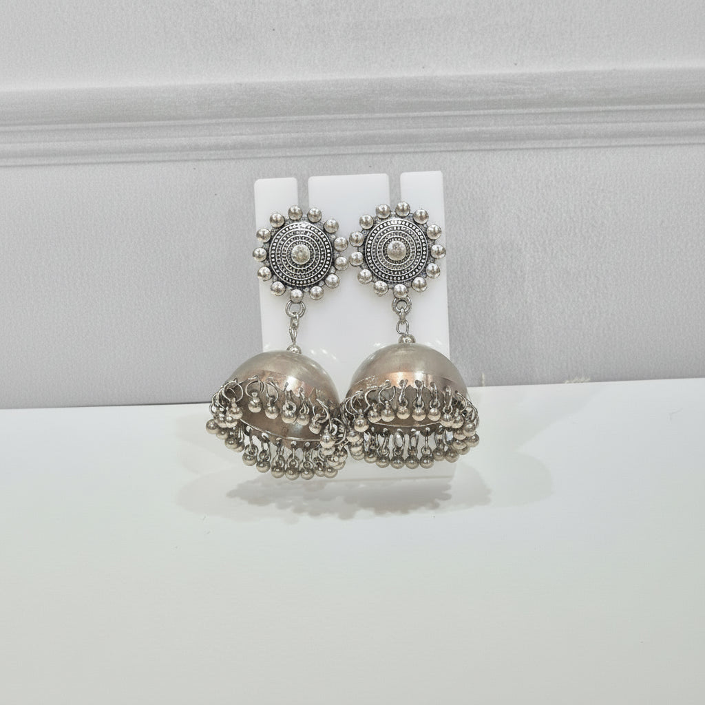 Boho Coin Dome Jhumka (Silver)