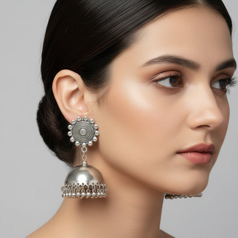 Boho Coin Dome Jhumka (Silver)