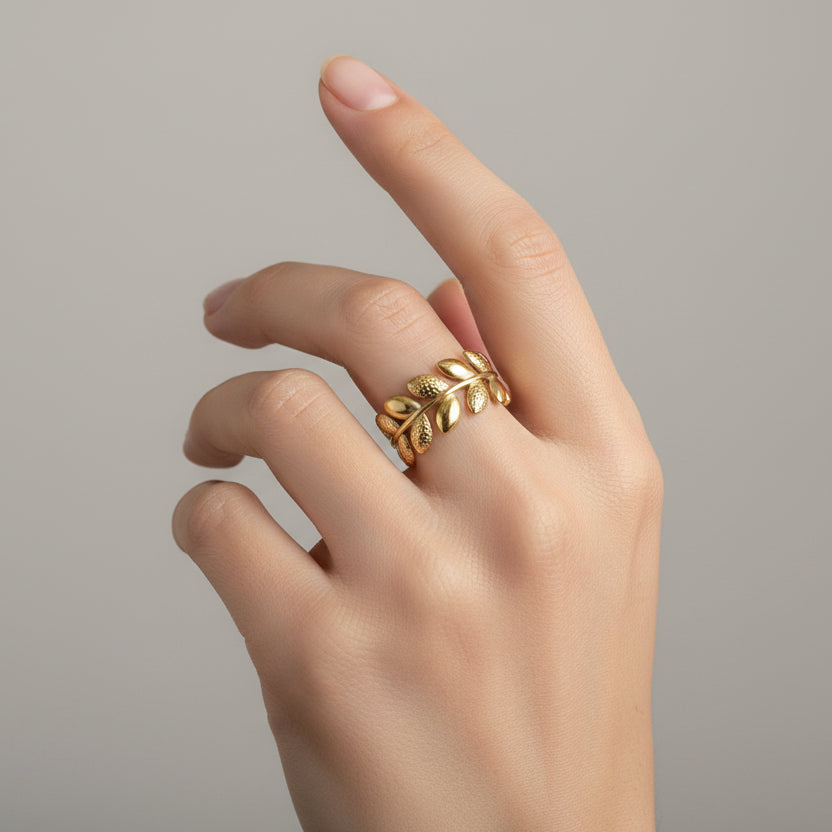 Golden Leaf Wrap Adjustable Ring