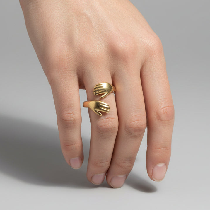 Minimal Hug Hands Adjustable Ring