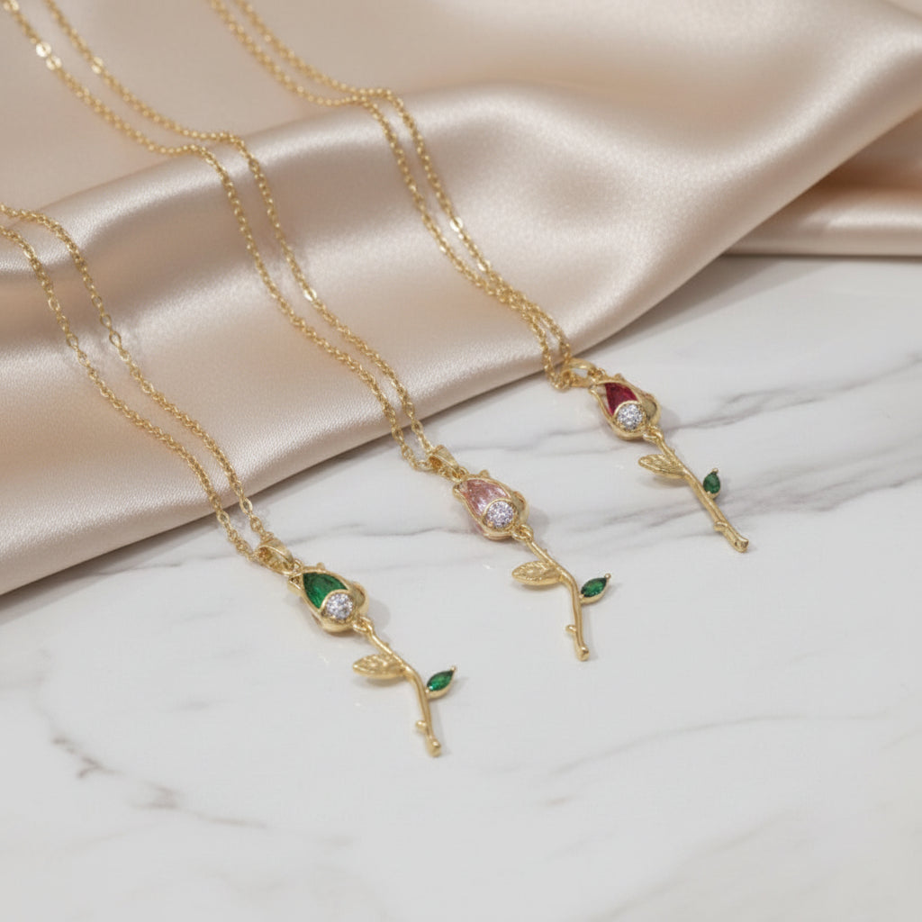 Golden Rose Pendant Necklace