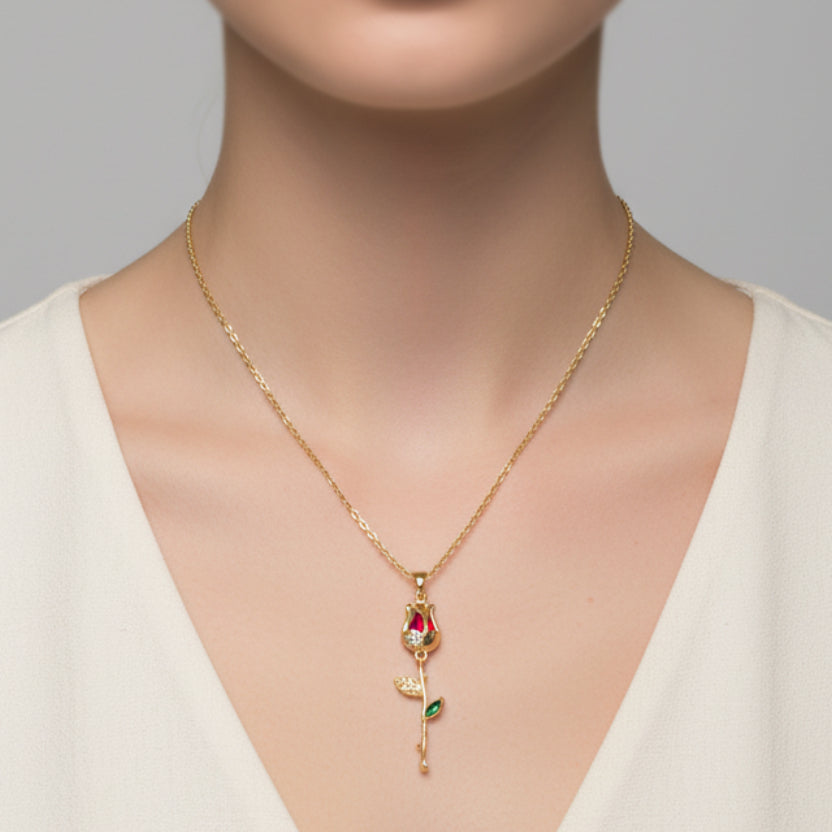 Golden Rose Pendant Necklace