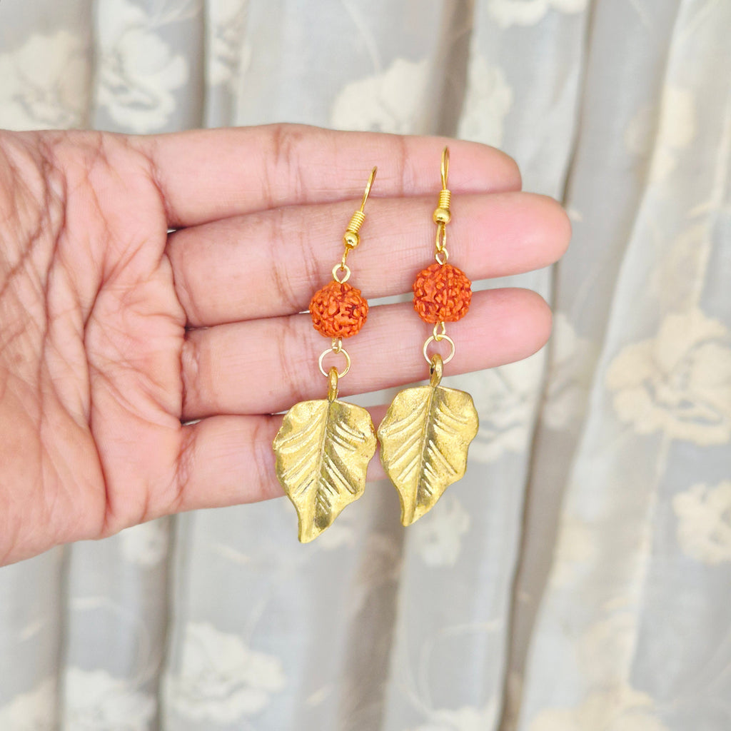 Golden Leaf Rudraksha Earrings