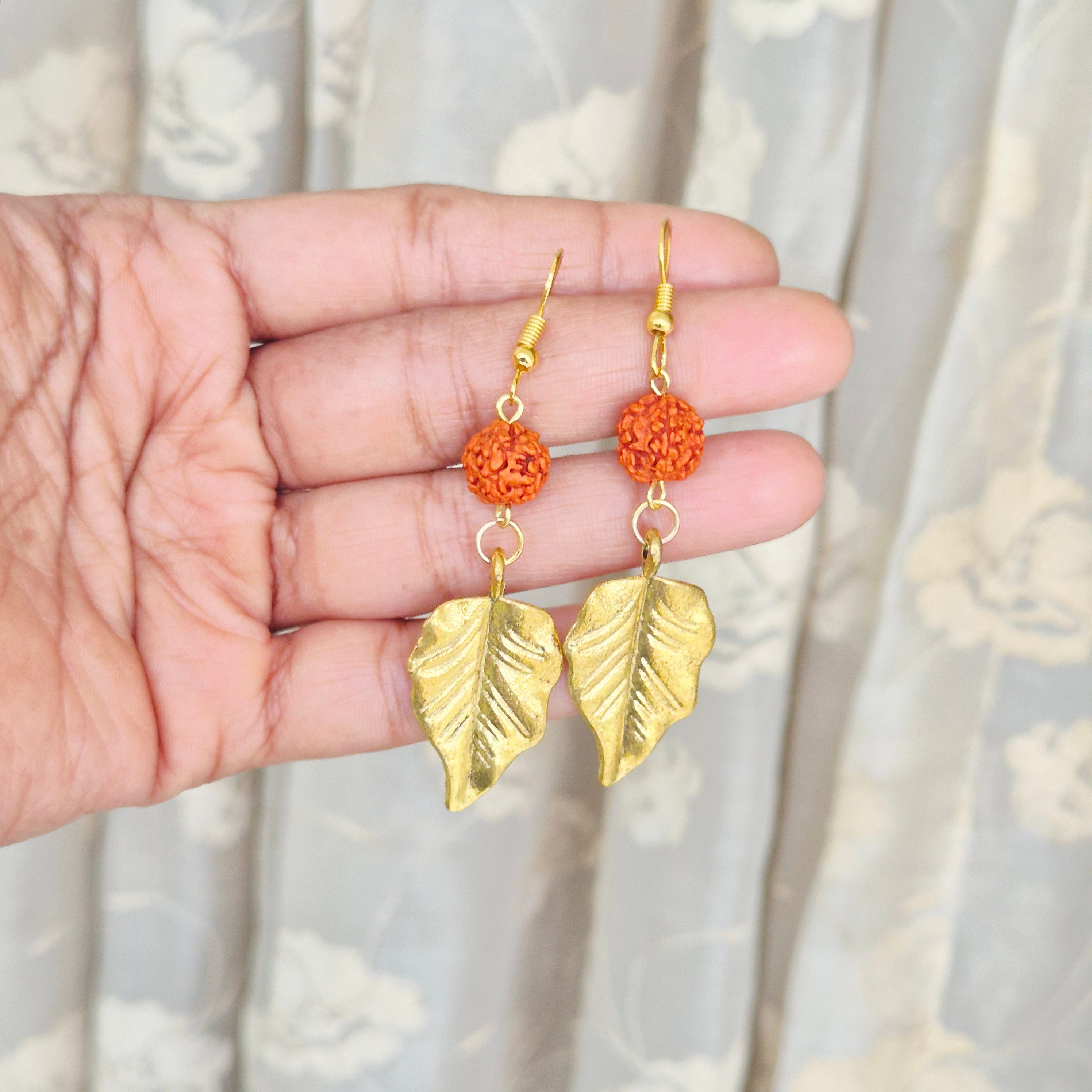 Golden Leaf Rudraksha Earrings