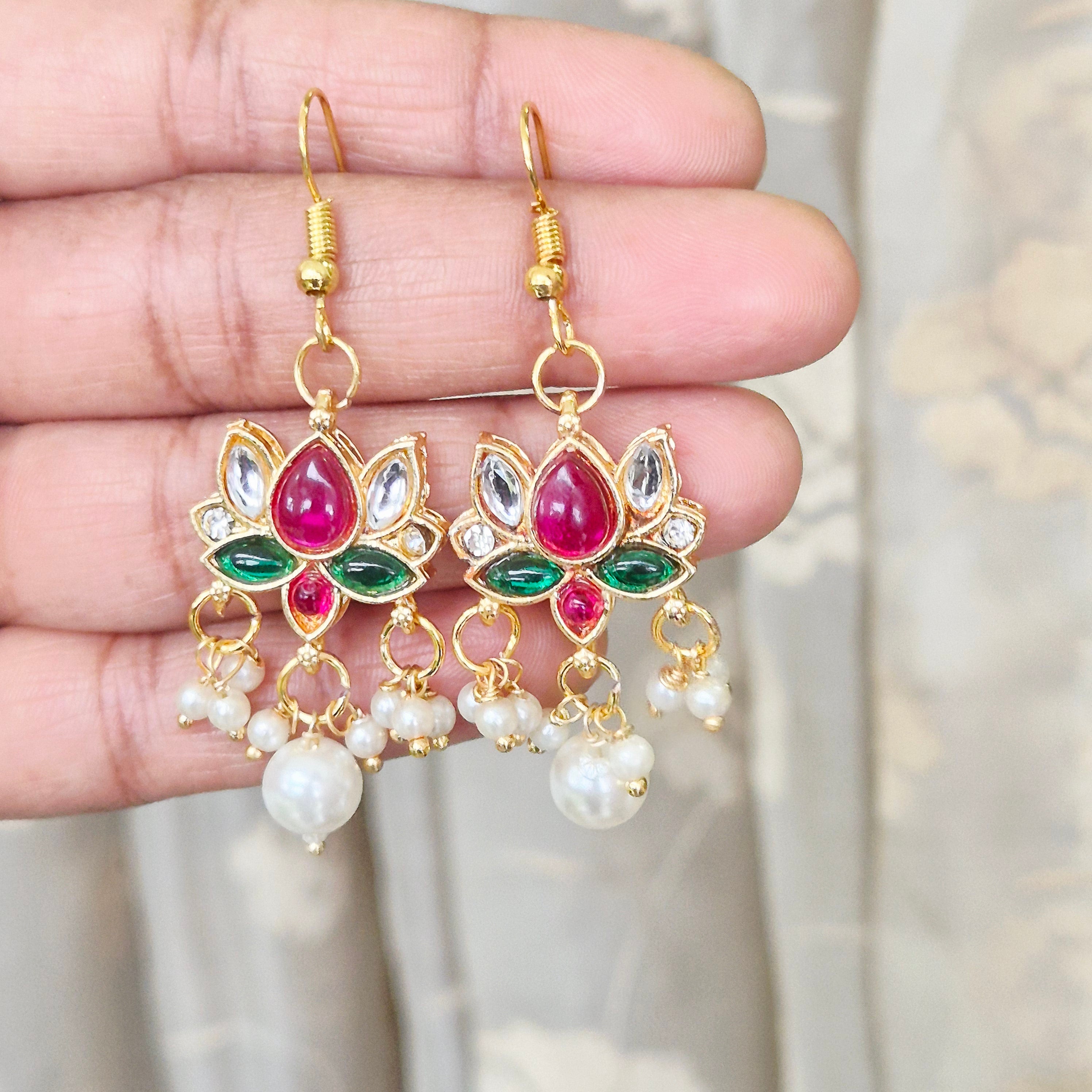 Lotus Pearl Kundan Drops