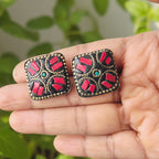 Crimson Heritage Square Stud Earrings
