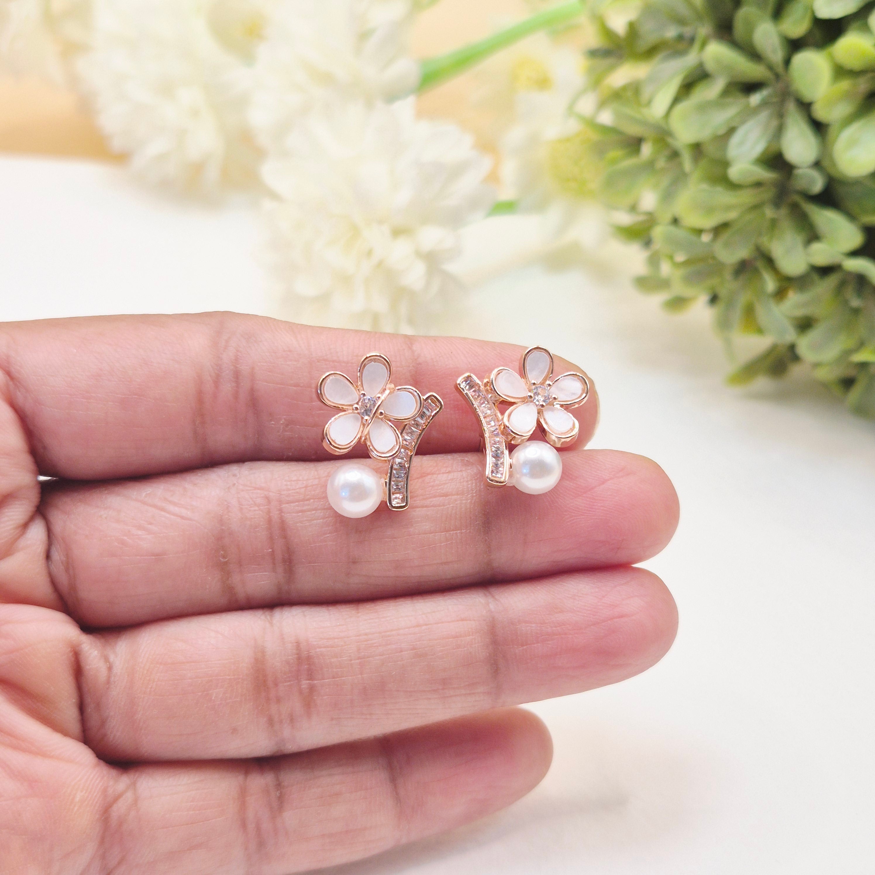 Pearl Bloom Floral Stud Earrings