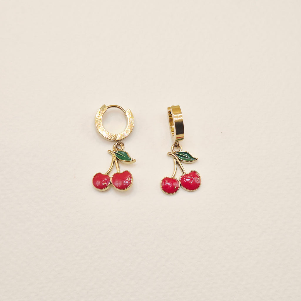 Cherry Charm Mini Hoop Earrings