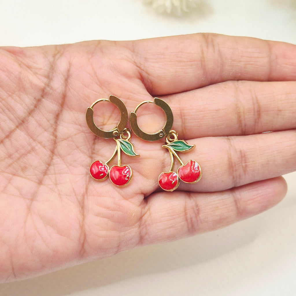 Cherry Charm Mini Hoop Earrings