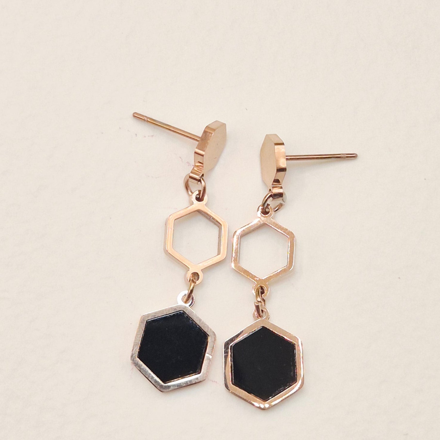 Black Hex Drop Earrings
