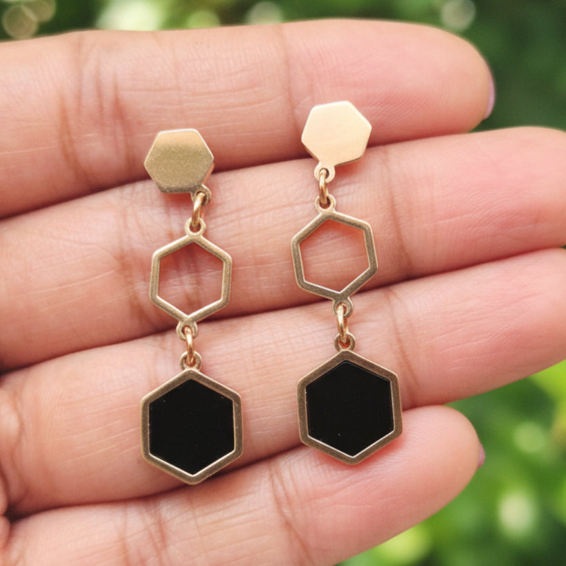 Black Hex Drop Earrings