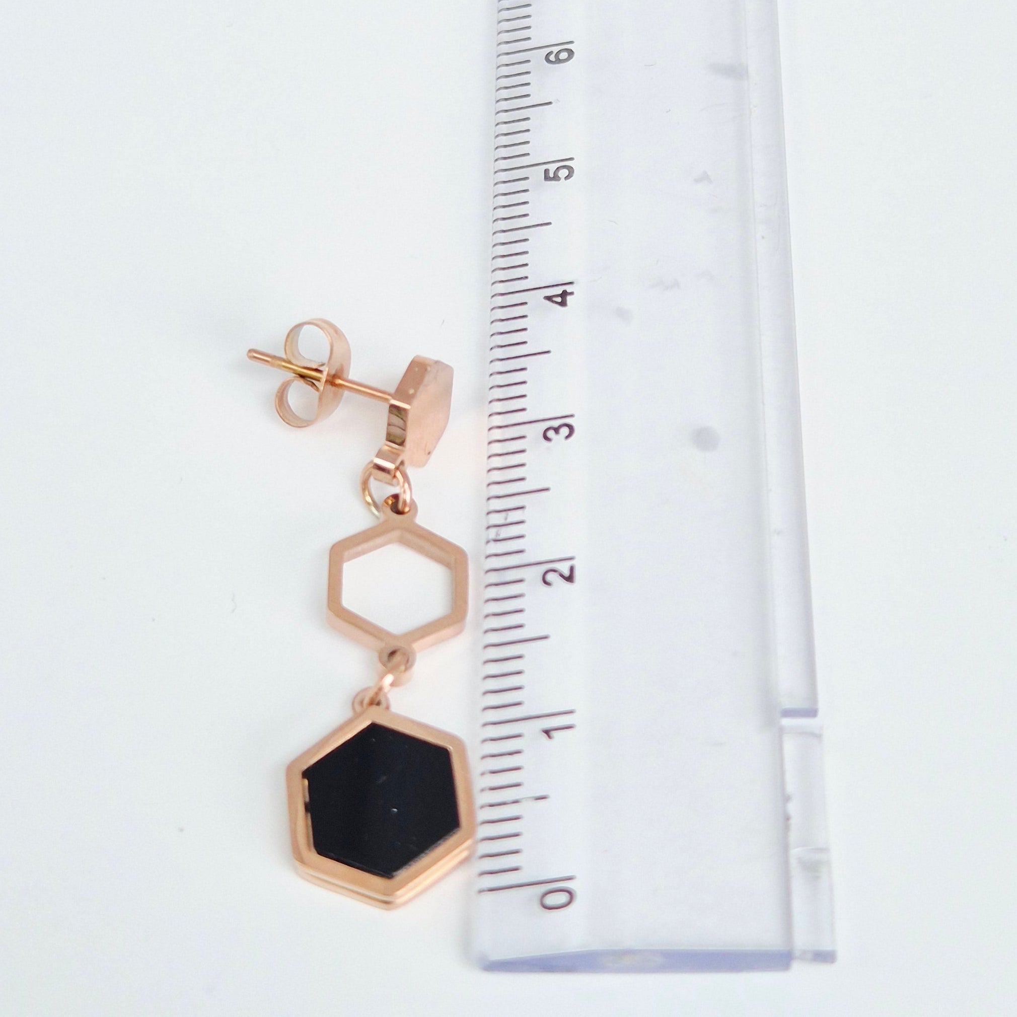 Black Hex Drop Earrings