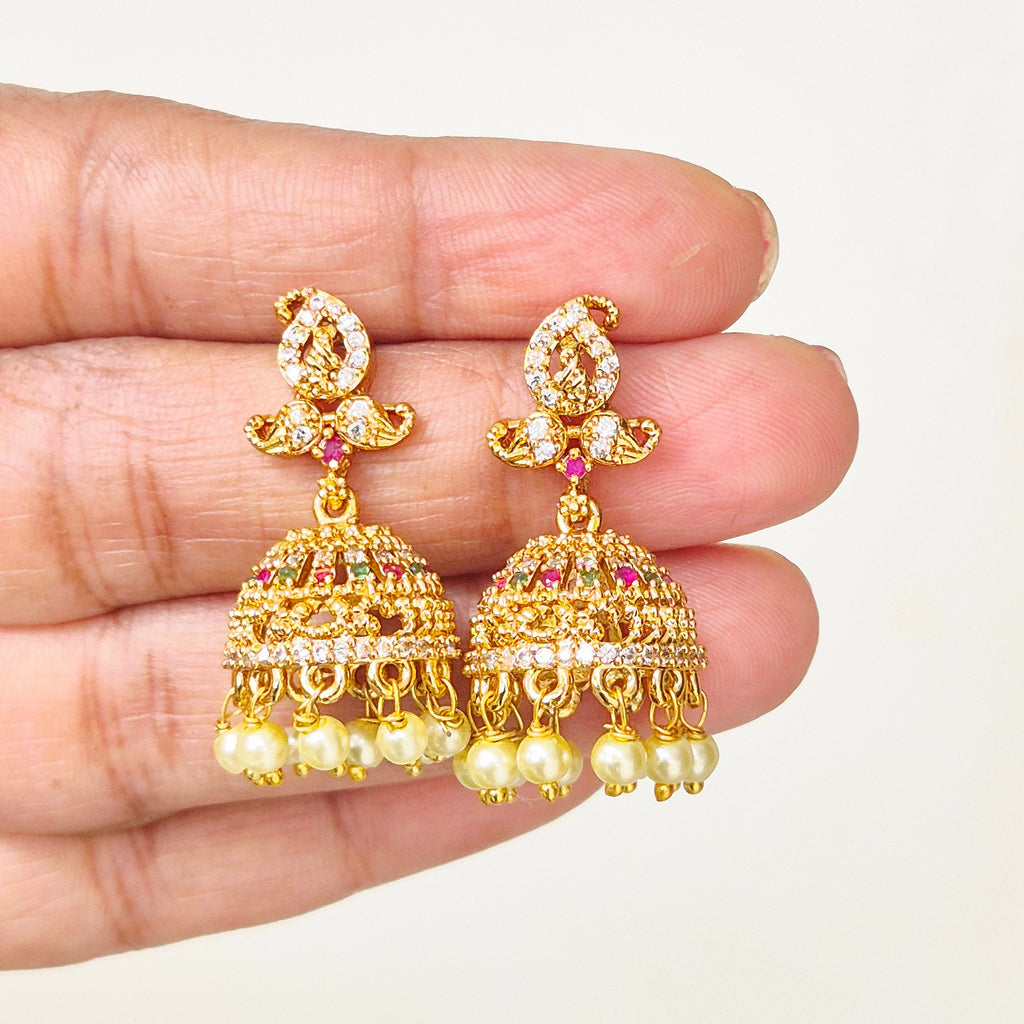 Floral Pearl Jhumkas