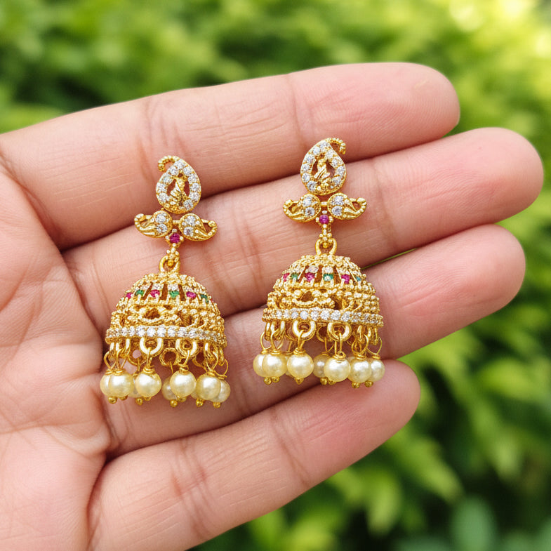 Floral Pearl Jhumkas