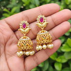 Ruby Pearl Lotus Jhumkas