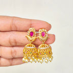 Ruby Pearl Lotus Jhumkas