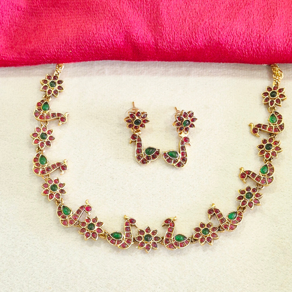 Floral Peacock Necklace Set
