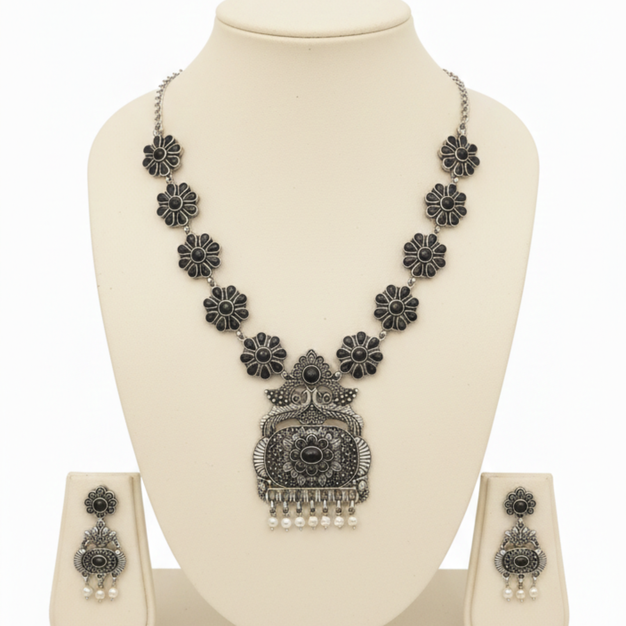 Flower Design Oxidized Necklace Set