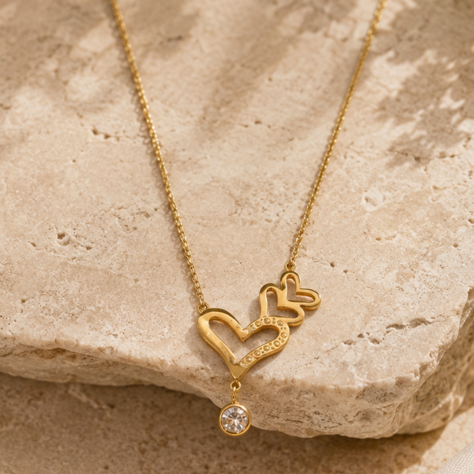 Double Heart Charm Necklace