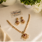 Ruby Pearl Drop Necklace Set