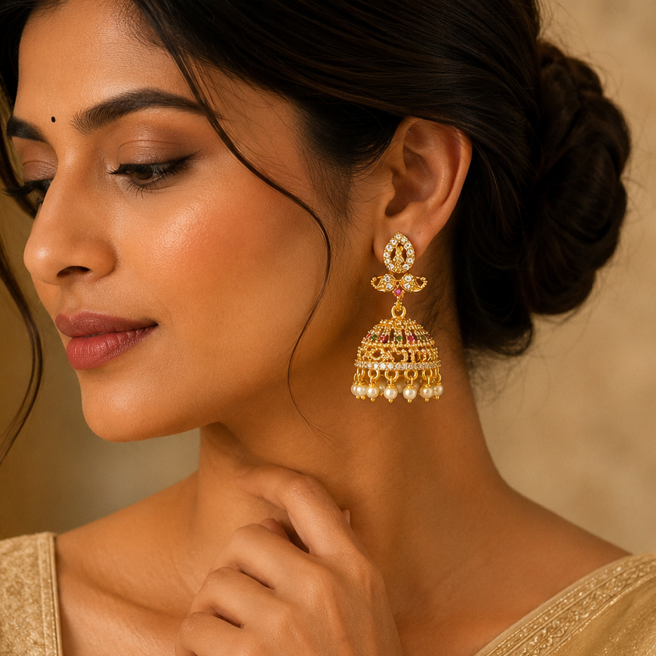 Floral Pearl Jhumkas