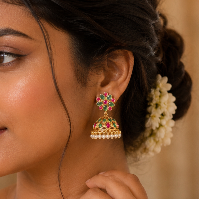 Floral Pearl Jhumka