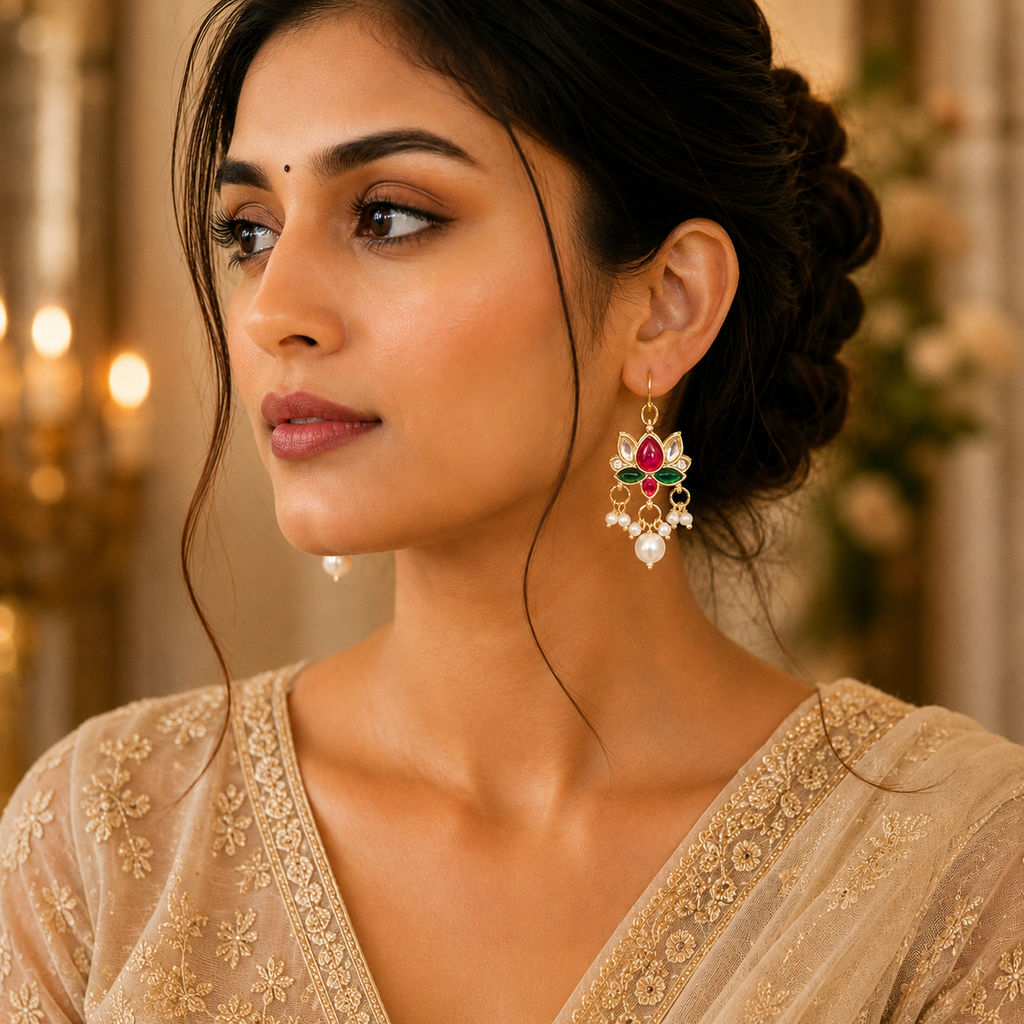 Lotus Pearl Kundan Drops